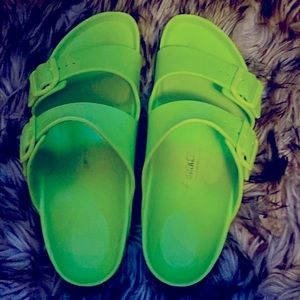 Birkenstock, slides, very comfortable, more like a lime color